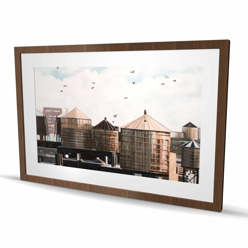 Water Towers - Brown Cities, reproduction encadrée avec passe-partout | Décoration intérieure, H 24 po x l 36 po
