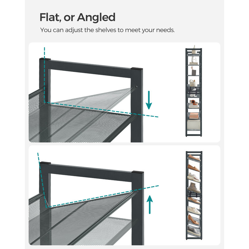 32-40 Pair Stackable Shoe Rack, with Adjustable Flat or Angled Shelves, Cool Grey