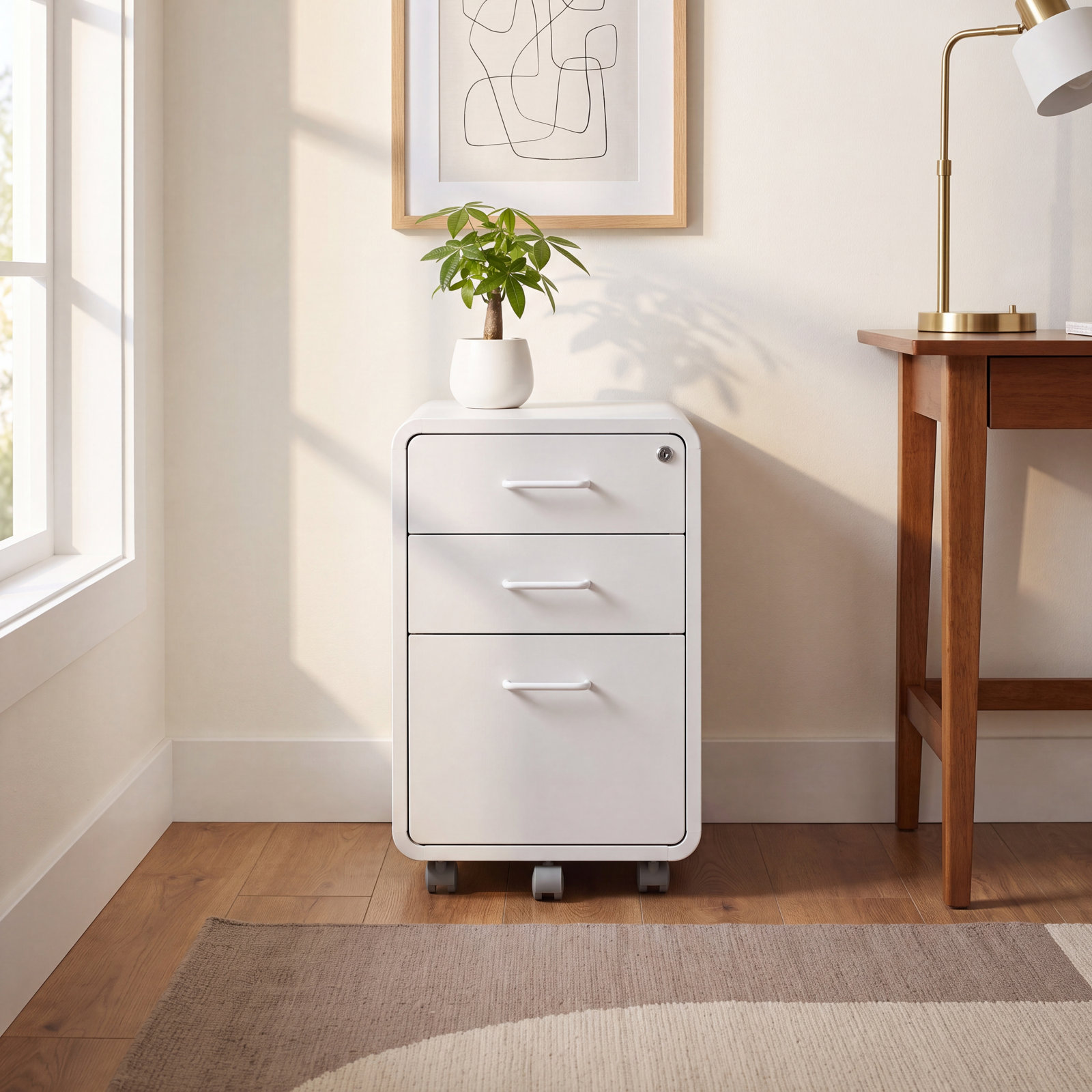Slim Stow Filing Cabinet, White, With Caster