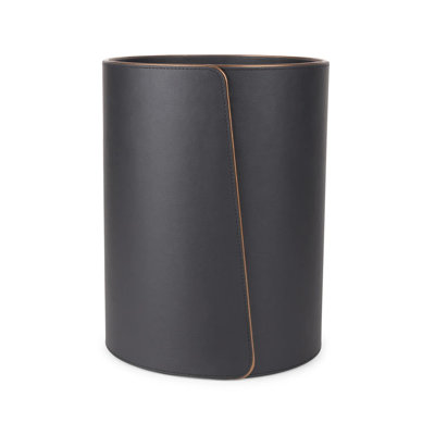 Genuine Nappa Leather Waste Bin In Noir With Rose Gold