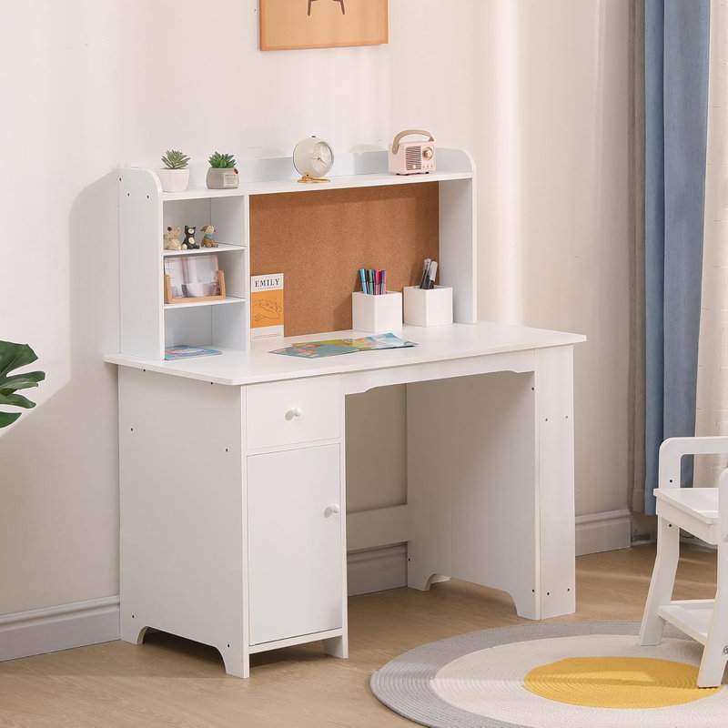 Ensemble de bureau et de chaise pour enfants, bibliothèque, babillard et armoires