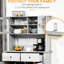 Buffet de cuisine de 63,5 po avec garde-manger, 4 tablettes, tiroirs, gris cendré, portes en verre avec cadre, espace pour micro-ondes ouvert et rangement, pouvant accueillir différents objets