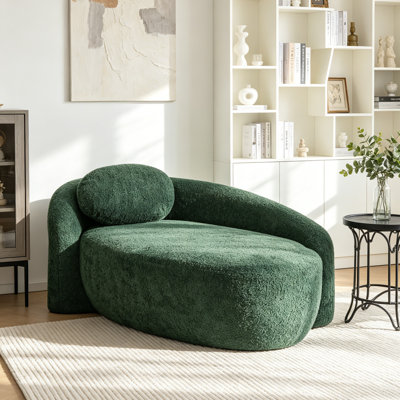 Boucle Upholstered Chaise Lounge Chair With Armrests & Throw Pillows No Assembly Required