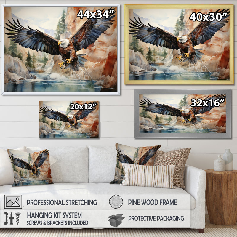 Western Canyon Eagle Echoes II - reproduction sur toile, Cadre flottant doré, H 16 po x l 32 po x P 1 po