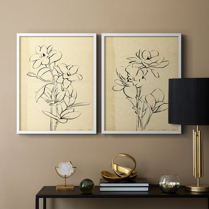 «Magnolia S croquis I», reproduction encadrée de qualité supérieure - prête à être accrochée - aucun clou requis - aucun clou requis