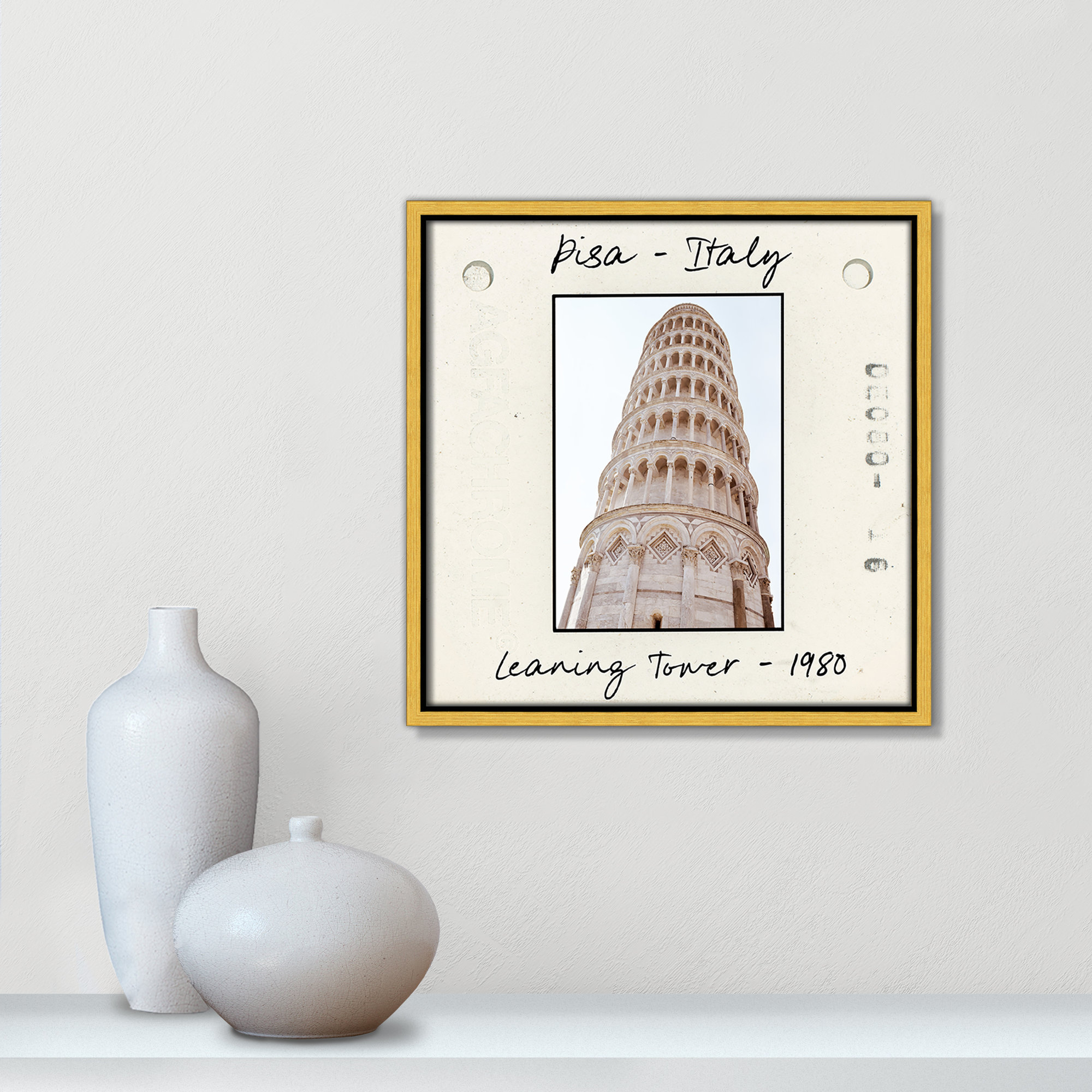 Pisa, Italy - Leaning Tower Print by Natalie Carpentieri, Gold Floater Framed Canvas, 13.5" H x 13.5" W x 2" D