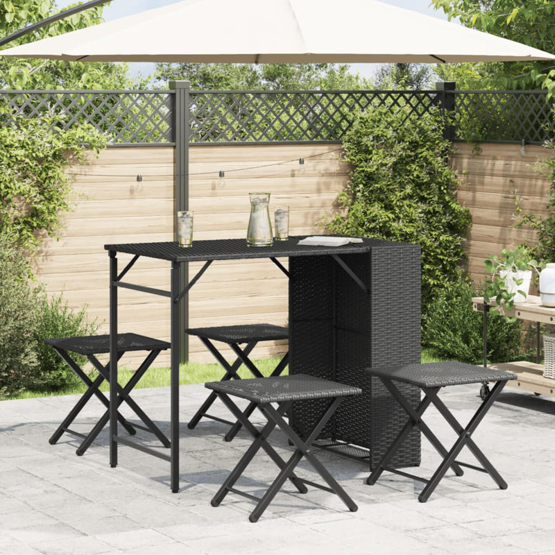 4 - Person Wicker Patio Dining Set with Rectangular Table, Black