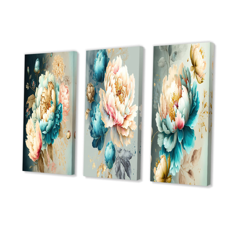 Fleurs multicolores III - ensemble d'art floral de 3 pièces, H 32 po x l 48 po x P 1 po