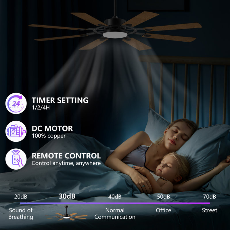 Ventilateur de plafond 52 po avec lumières et moteur à courant continu réversible 52 po, 52 po de largeur