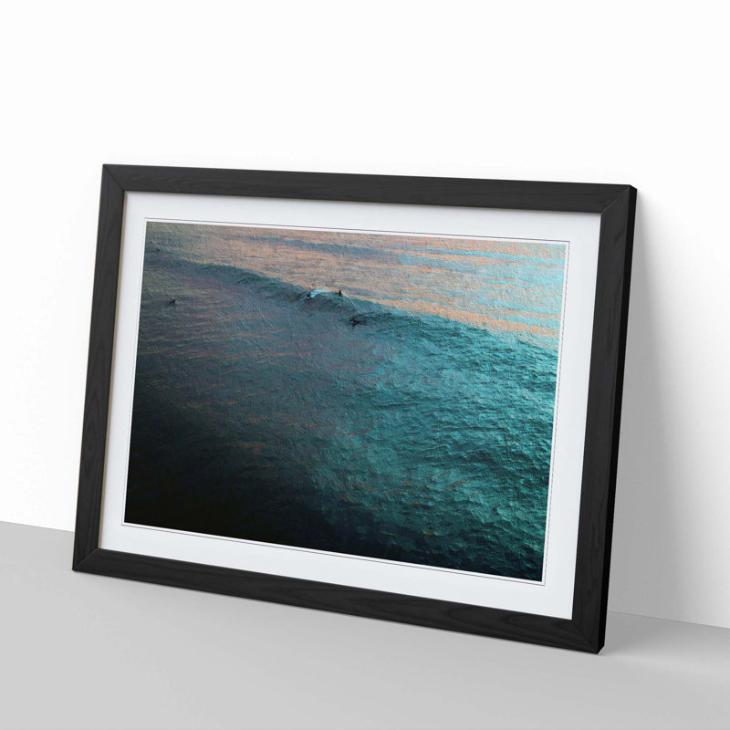 Surfing at Sunset - Picture Frame Graphic Art Print, 27cm H x 36cm W x 2cm D, Black Framed
