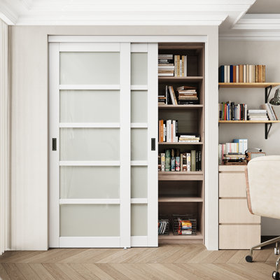Porte coulissante intérieure blanche 80 "pour garde-manger et garde-robe avec quincaillerie complète