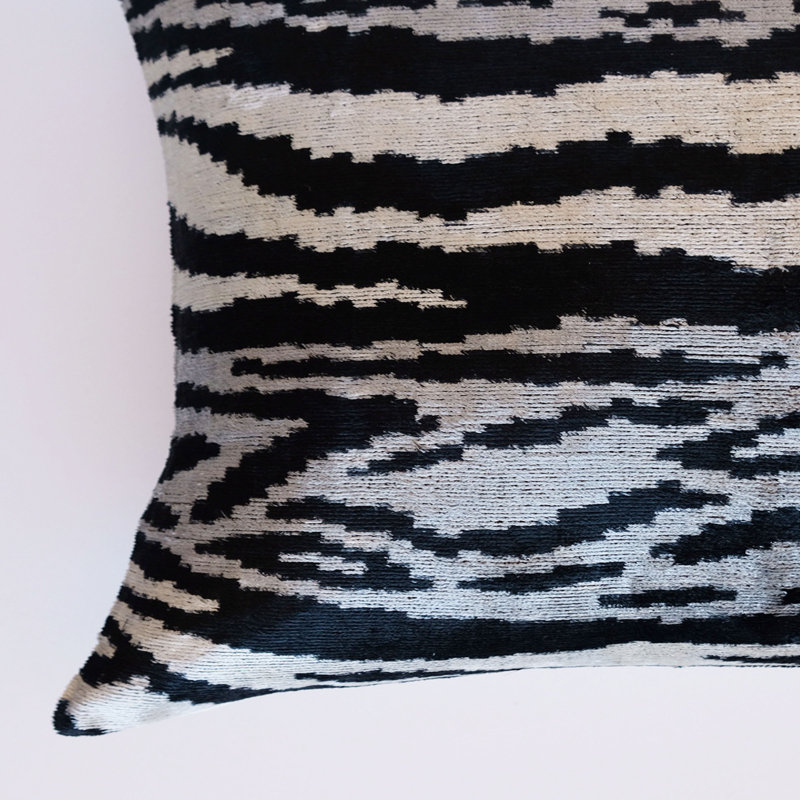 Willow Silk Square Pillow Cover & Insert, Black/white/beige Abstract