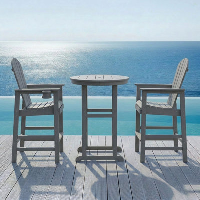 3-Piece HDPE Indoor/Outdoor Bar Height Bistro Set, 31.1" Round Pub Table With 2 Bar Stools, All-Weather Patio Furniture For Balcony, Deck, Poolside & Coastal Use