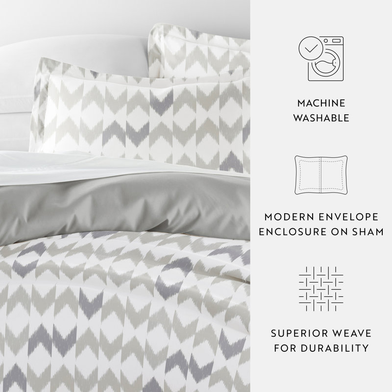 Gray Chevron Twin XL Reversible Microfiber Duvet Cover Set