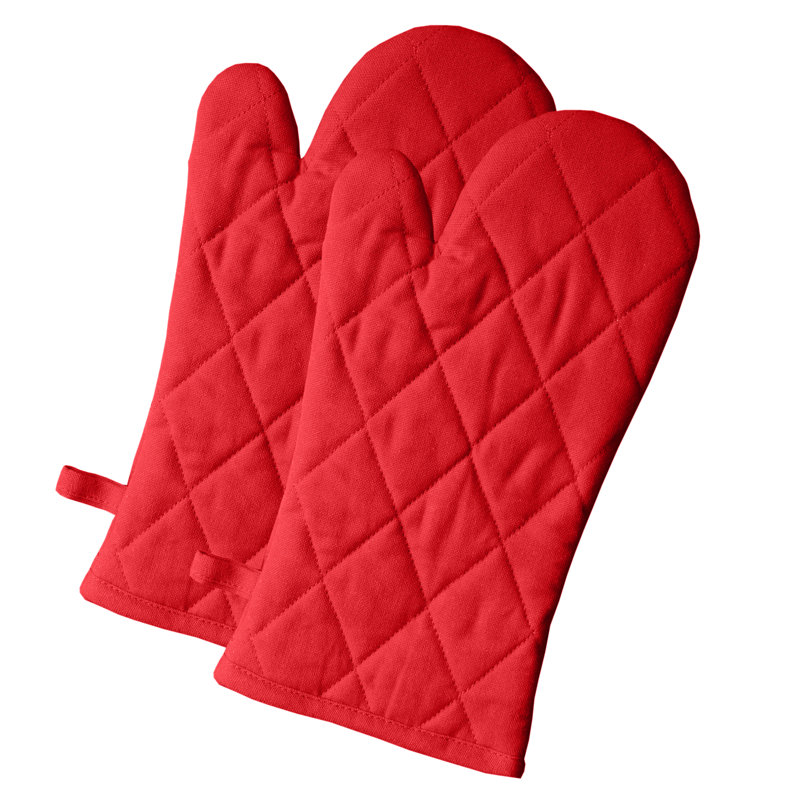 Red Quilted Cotton Oven Mitt Set, 12-inch Length