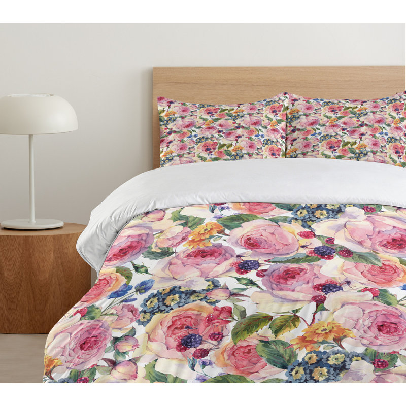 Traditional Floral Duvet Cover, King Duvet Cover + 2 King Shams