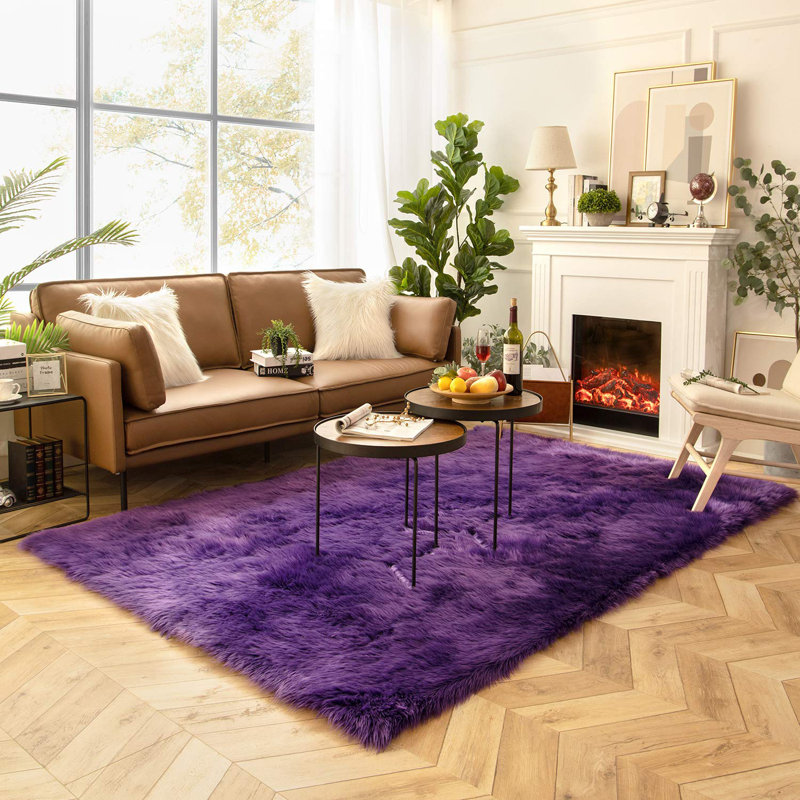 Tapis de couleur unie en fausse peau de mouton de couleur unie Blatherwick, Rectangle 2 pi x 3 pi