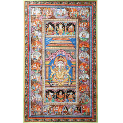 Life Storey Of Lord Ganesha | Superfine Patachitra Painting | Watercolor On Handmade Canvas