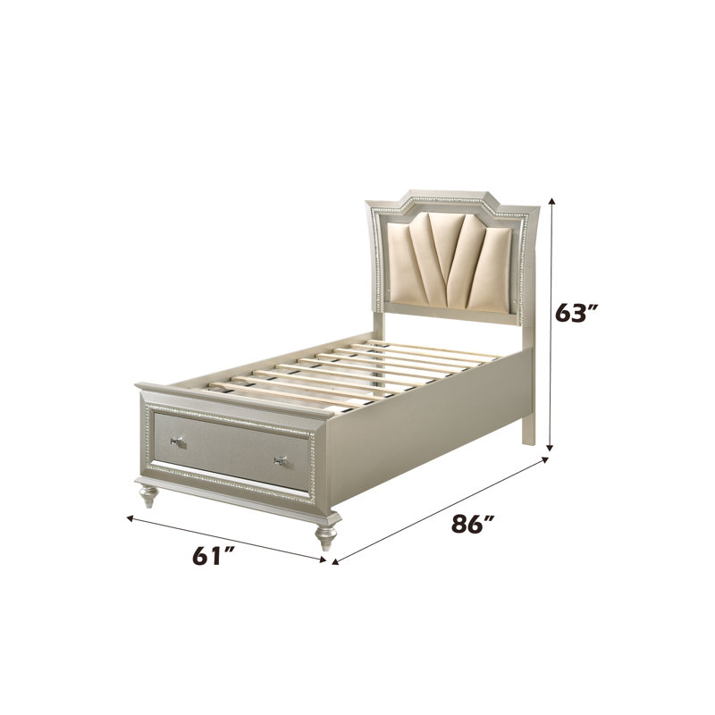Élégant lit double en champagne - Cuir synthétique et rangement fonctionnel à DEL avec tête de lit arquée champagne, cuir et rangement