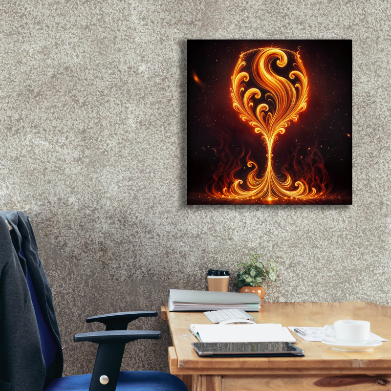 «Wine Glass Flame Abstract» par Rey Klimt, art mural sur toile, H 37 po x l 37 po x P 1,5 po