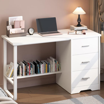 Small Desk with 3 Drawers, 47 Inch Computer Desk with Drawers & Bottom Shelves for Bedroom, Home Office Desk with Storage File Cabinet for Small Space by Winston Porter