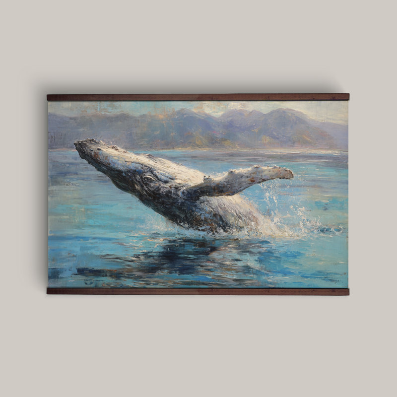 Baleine côtière, art mural sur toile, tapisserie océanique, H 32 po x l 48 po