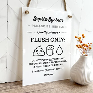 Septic System Flush Only Toilet Paper Pee & Poo, Not Hopes & Dreams, Cute Emoji Bathroom Sign