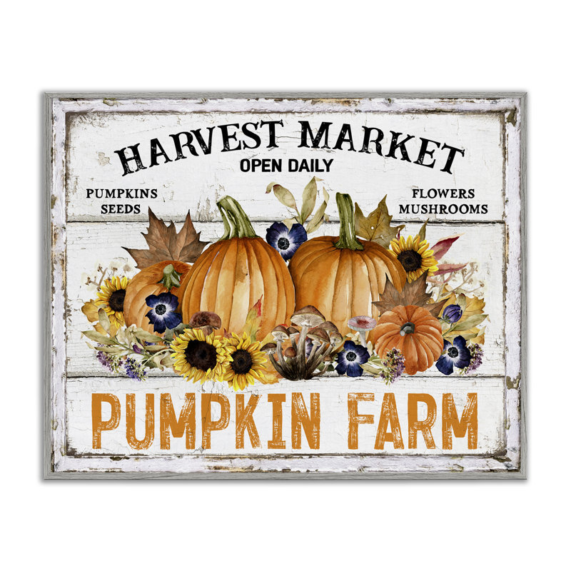 «Pumpkin Farm with Sunflowers», art de la giclée encadrée par Creatif Belle, H 11 po x l 14 po, Estampe numérique Farmhouse