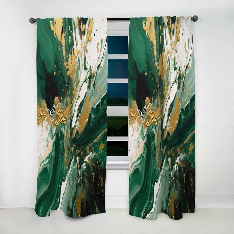 Vert et or liquide Magic I - Rideau moderne - Velours obscurcissant - 1 panneau, L 52 po x L 108 po