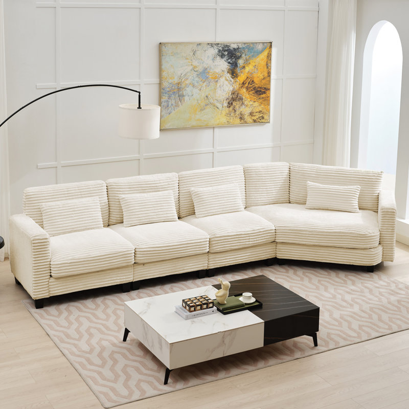 Canapé modulaire incurvé en velours côtelé 154 po Redenius, Beige Corduroy