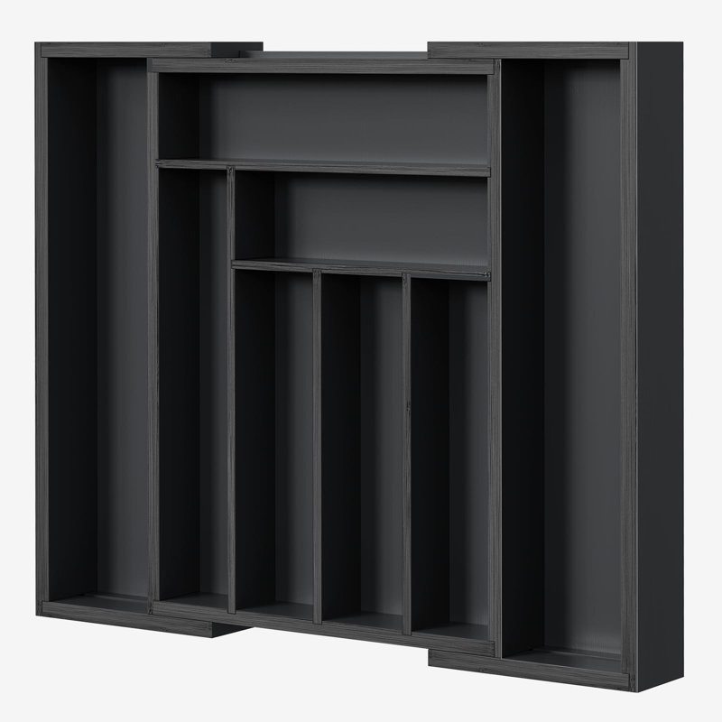 Organisateur de tiroir extensible en bambou pour porte-ustensiles, plateau à couverts réglable, organisateur de séparateurs de tiroir en bois pour l'argenterie, couverts, couteaux dans la cuisine, la chambre à coucher, le salon (noir)