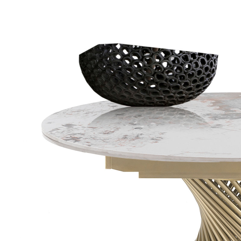Daely Extendable Oval Metal Base Dining Table, Gold