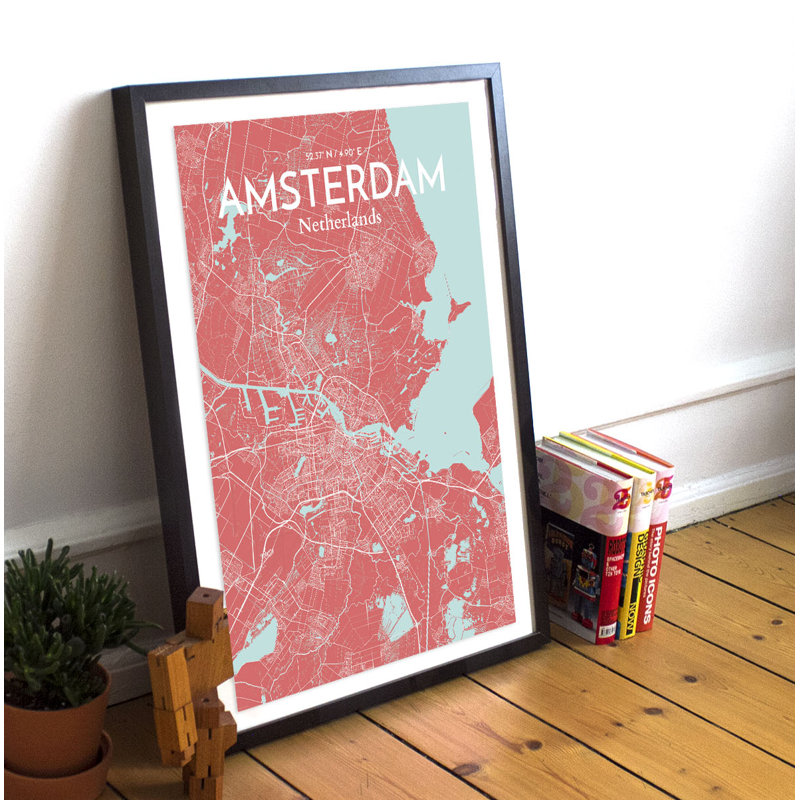 Amsterdam City Map - No Frame Print, 43.2cm H x 27.9cm W x 0.1cm D