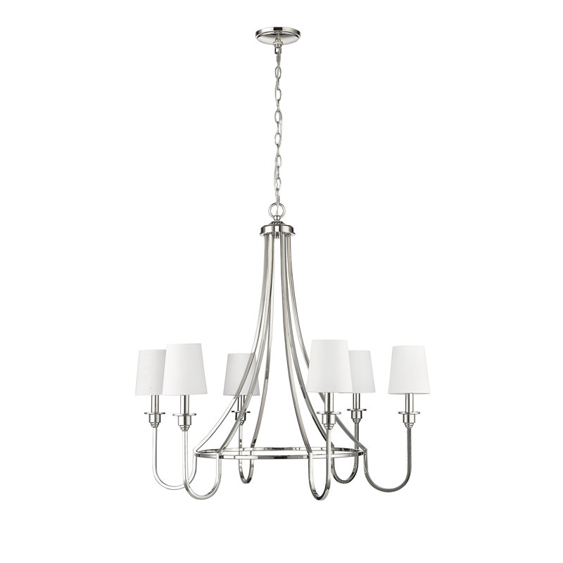 Lustre classique / traditionnel à 6 lumières de style bougie Artemis, Nickel poli