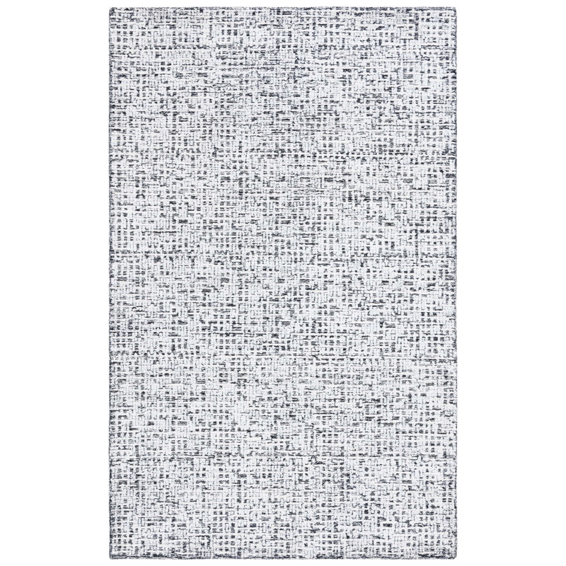 Glamour Hand Tufted Viscose Wool Cotton with Latex Geometric Rug in Ivory/Black, Rectangle 6' x 9'