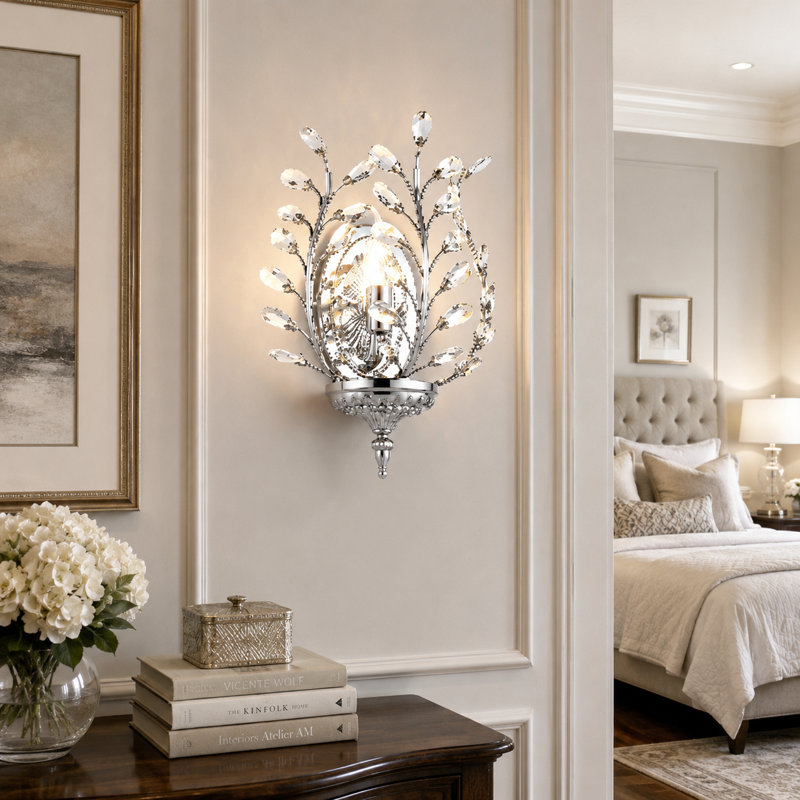 Jamei Crystal Steel Flush Mounted Sconce, Chrome