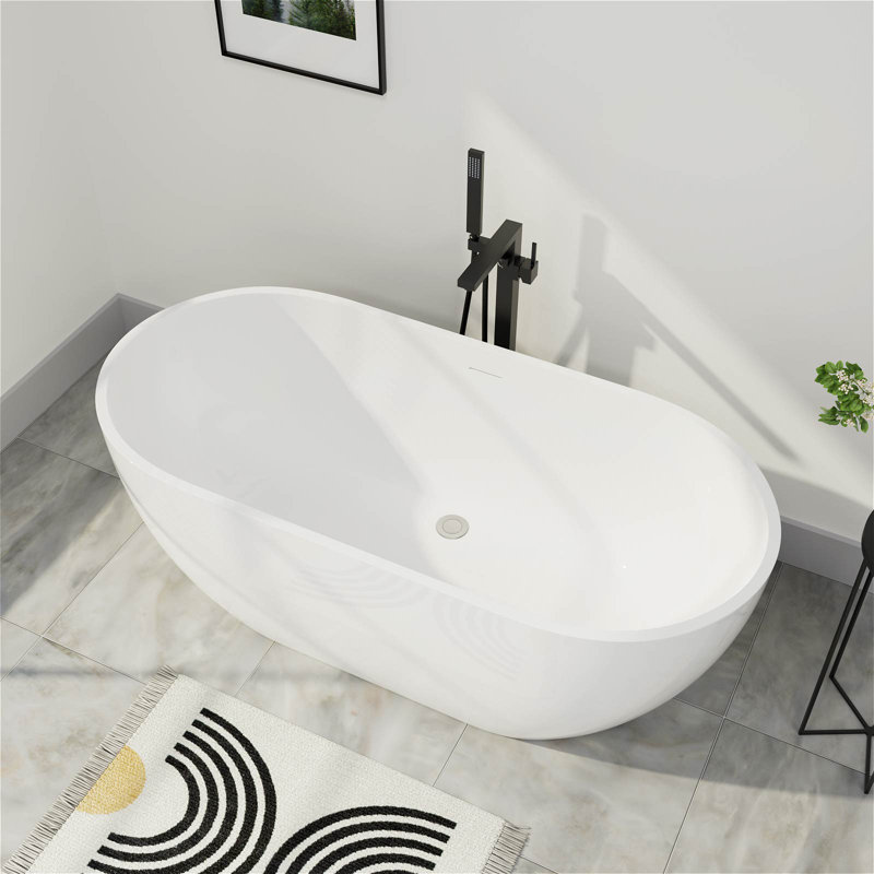  70"L x 31"W Premium Private-Enjoyment Freestanding Oval Soaking Acrylic Bathtub, Spa Bathroom Bundle
