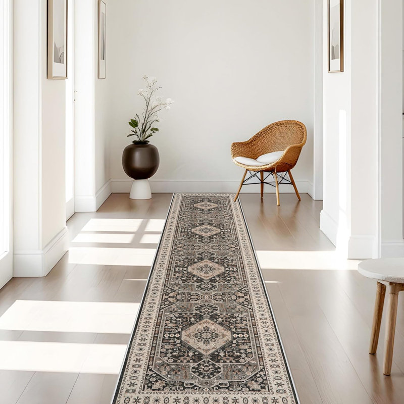 Washable Hallway Runner Rug - Hallway Rugs with Non Slip Backing Vintage Distressed Mats Soft Kitchen Carpets Extra Long Room Floor Carpet for Living Room Dining Room Bedroom (Black)