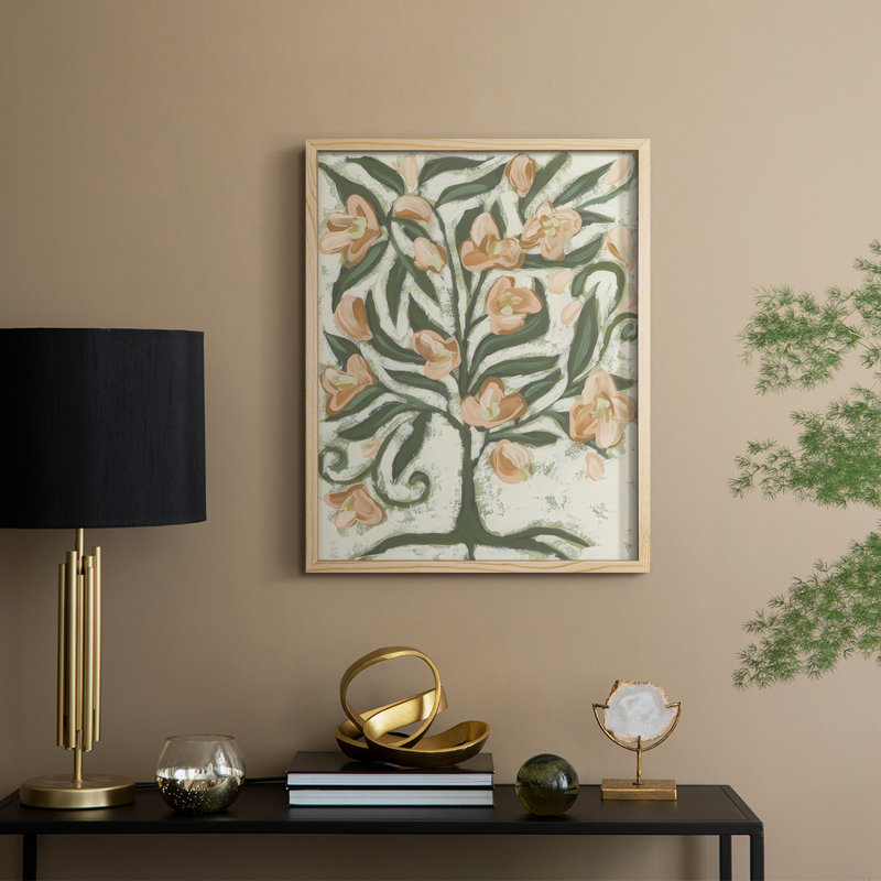 «Folk Peach Blossoms II», reproduction encadrée - bois massif, Naturel, H 30 po x l 24 po