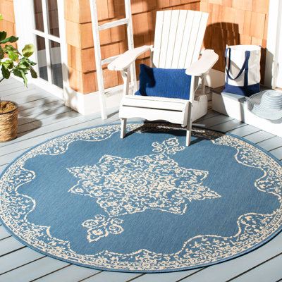 Danya Oriental Cream/Blue Indoor/Outdoor Area Rug