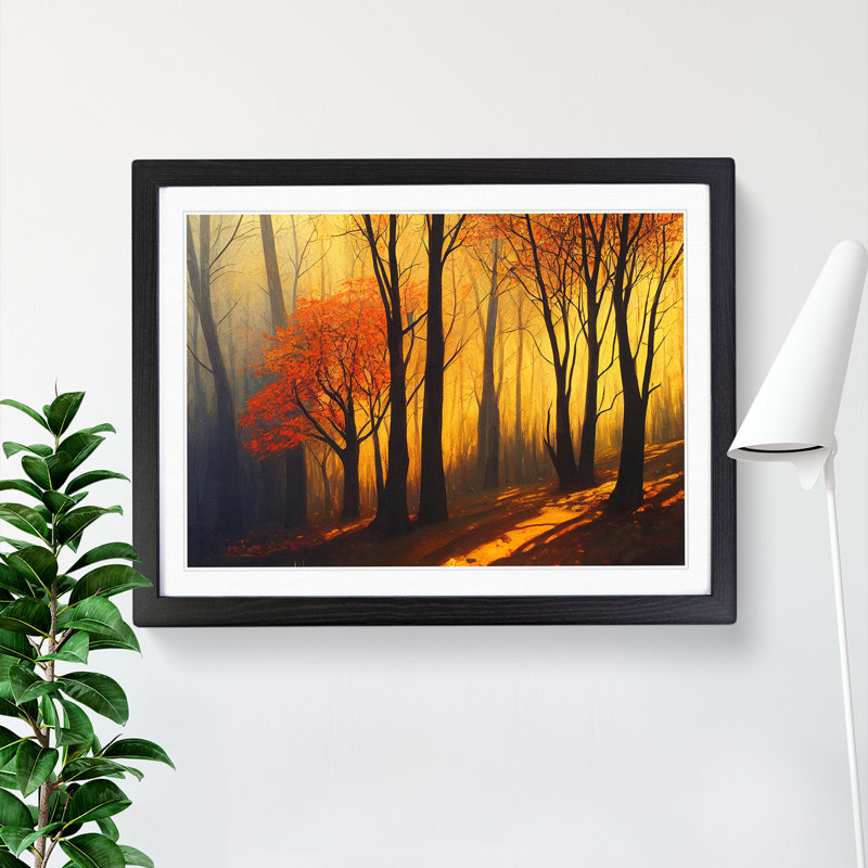 Fine Autumn Forest - Single Picture Frame Print, 46cm H x 64cm W x 2cm D, Black