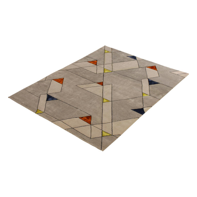 Mid Century Modern Hand Knotted Wool Geometric Area Rug, Rectangle 6' x 9'