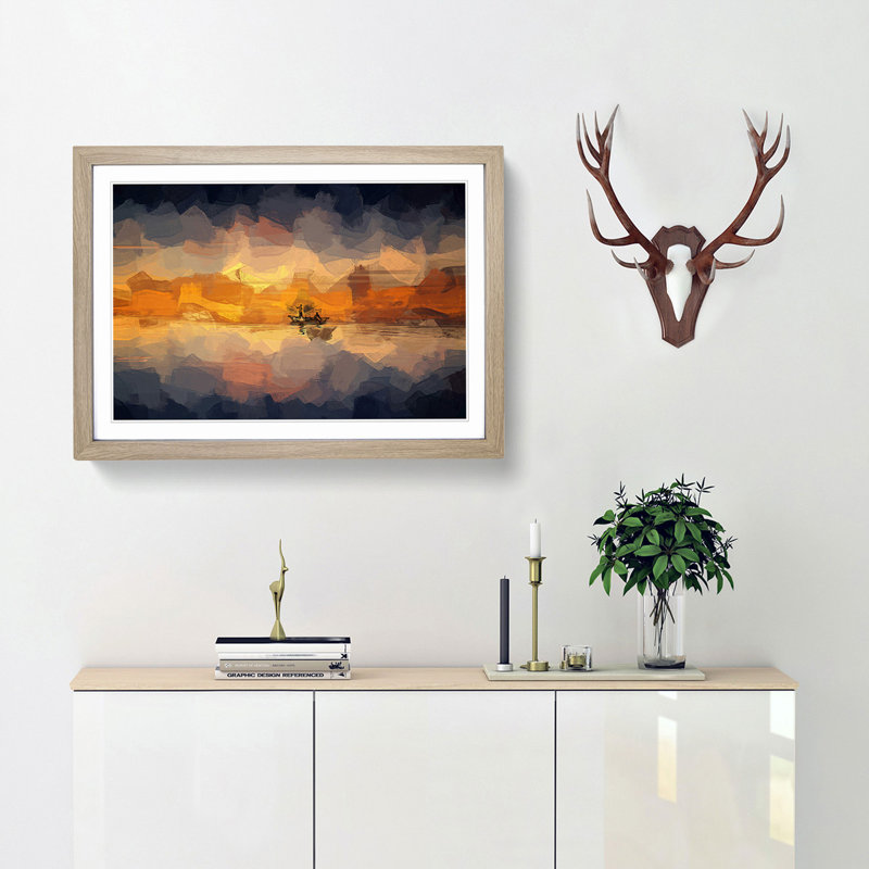 A Boat at Sunset in Abstract - Picture Frame Graphic Art Print, 36cm H x 48cm W x 2cm D, Oak Framed
