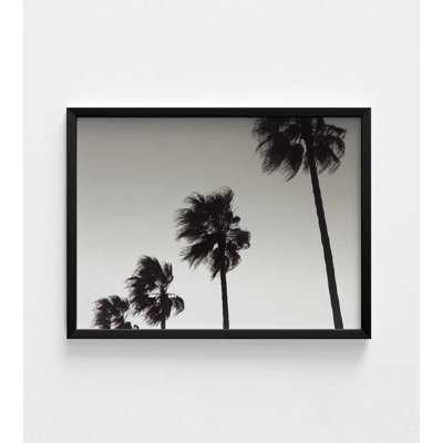 Art mural minimaliste avec palmier, scène de plage en noir et blanc