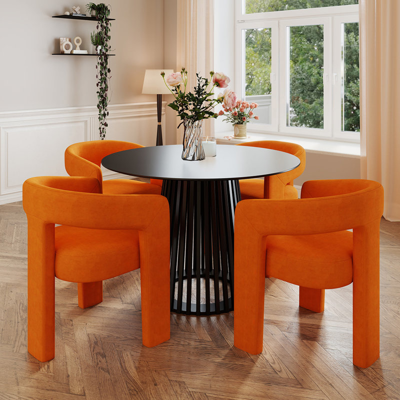 Ensemble de salle à manger moderne, 5 pièces: table, 4 chaises, Noir, Orange