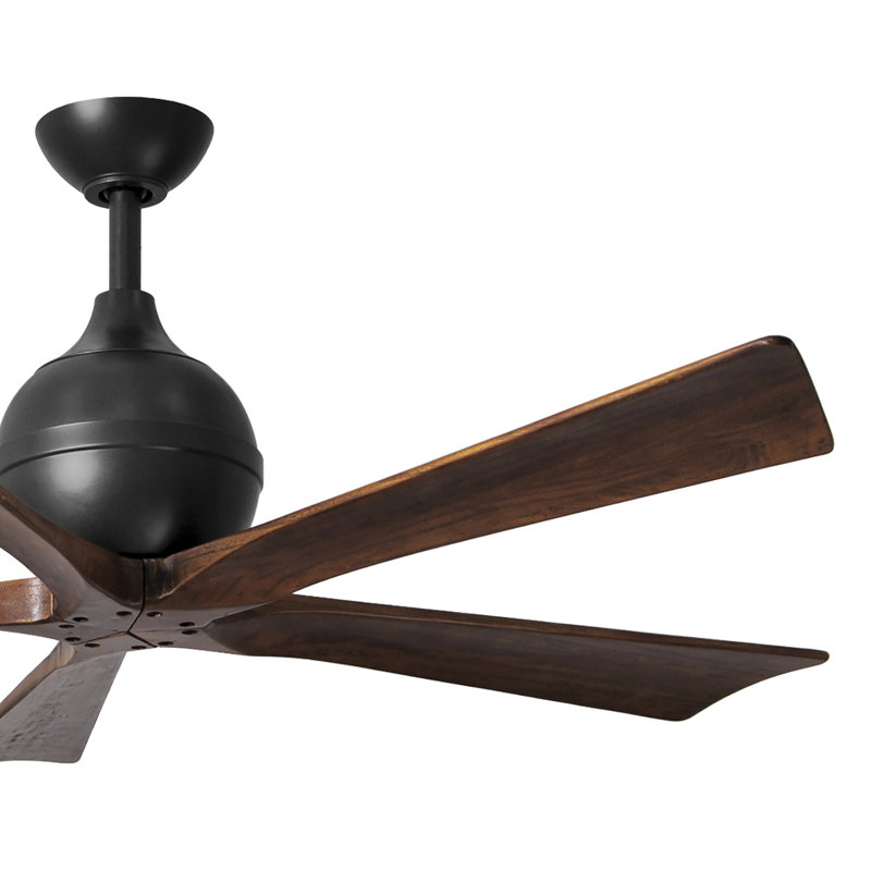 52" Irene 5-Blade Ceiling Fan with Wall Remote, Matte Black, Walnut, 52"