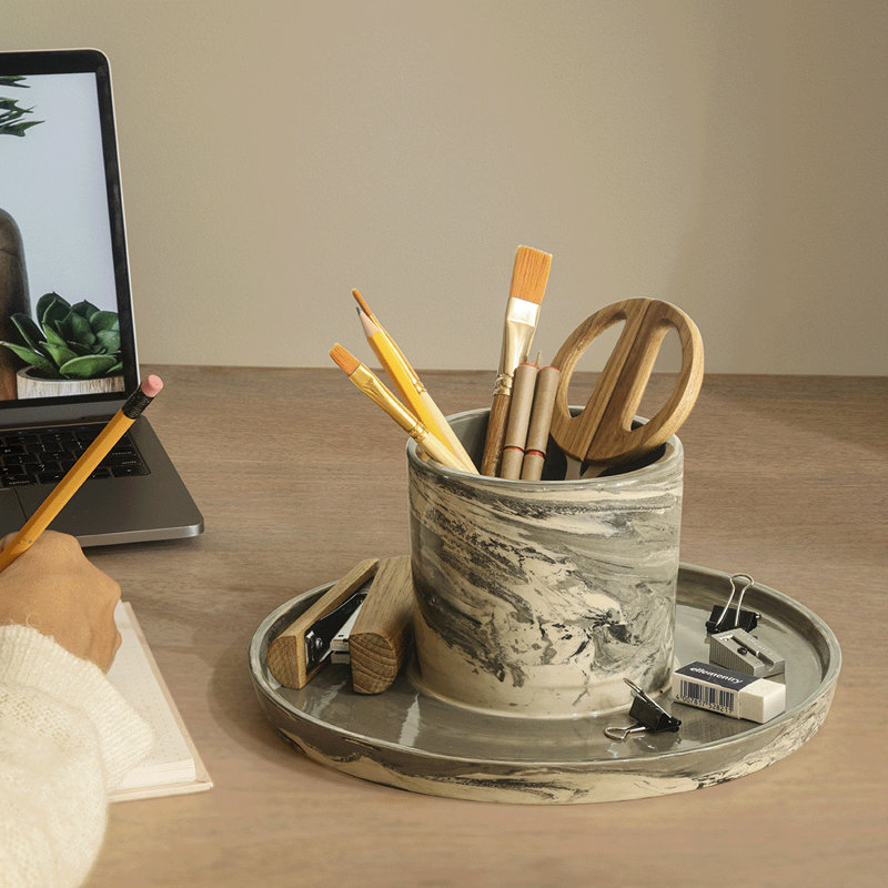 Porte-couverts en carbone fabriqué à la main avec repose-cuillère - Organisateur de cuisine élégant et pratique - 9,8 x 9,8 x 4,3 po