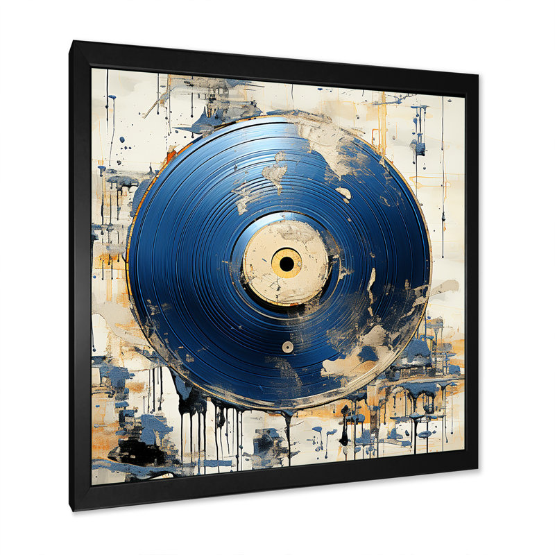 Disque vinyle blanc et bleu Melody, H 16 po x l 16 po x P 1 po, Cadre simple noir