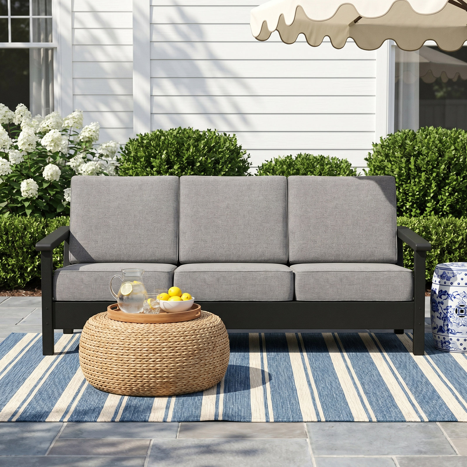 POLYWOOD® Harbour 75" Sunbrella® Patio Sofa, Spiced Burlap, Mahogany