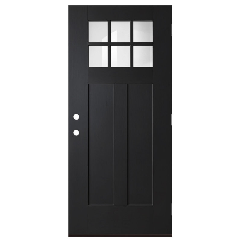 36 po x 80 po Dalle de porte d'entrée noire renforcée de fibres seulement, ouverture vers la droite, verre trempé à faible émissivité, sans rebord